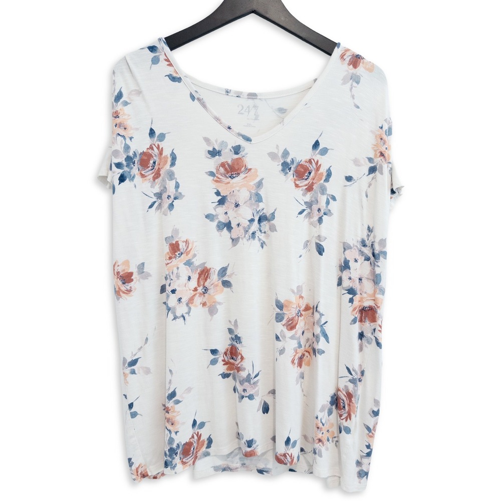 Maurice's 24/7 Floral V-Neck Top Women XXL Cottagecore Boho Romantic Feminine